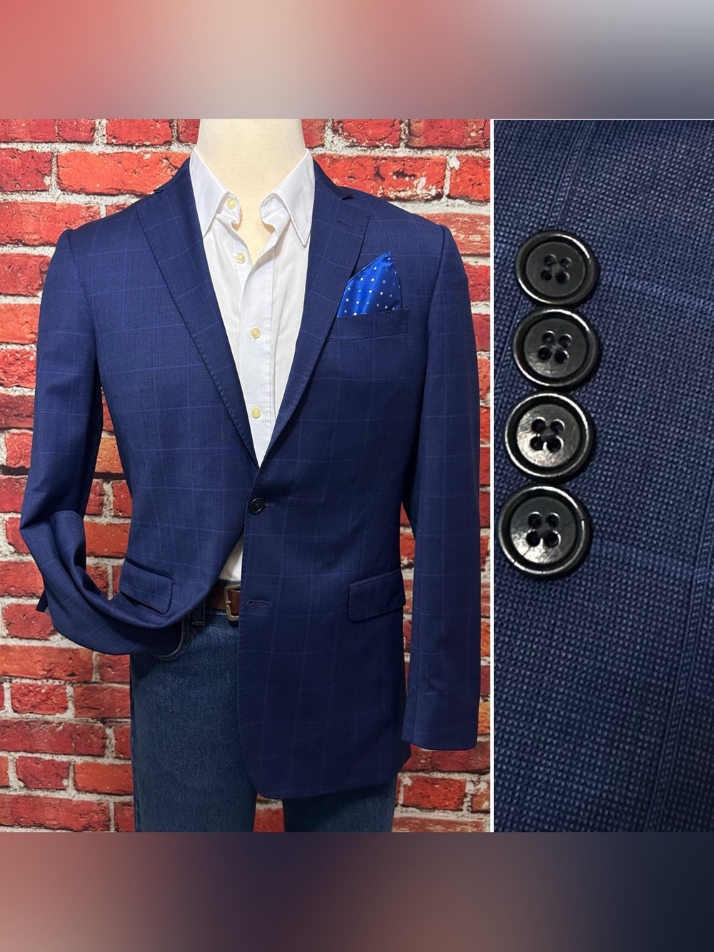 BROOKS BROTHERS MENS BLAZER SZ 40L BLUE WINDOWPANE LONG REGENT FIT EXPLORER COAT